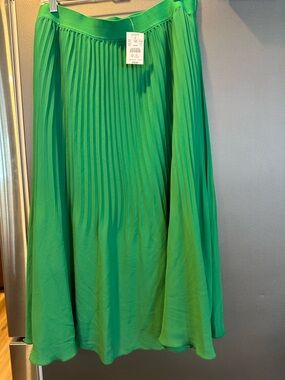 J.Crew Size 14 Pleated Green A-Line Women's Skirt